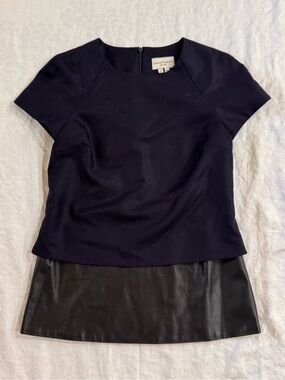 Charlotte Brody NY Wool Genuine Leather Peplum Blouse 0